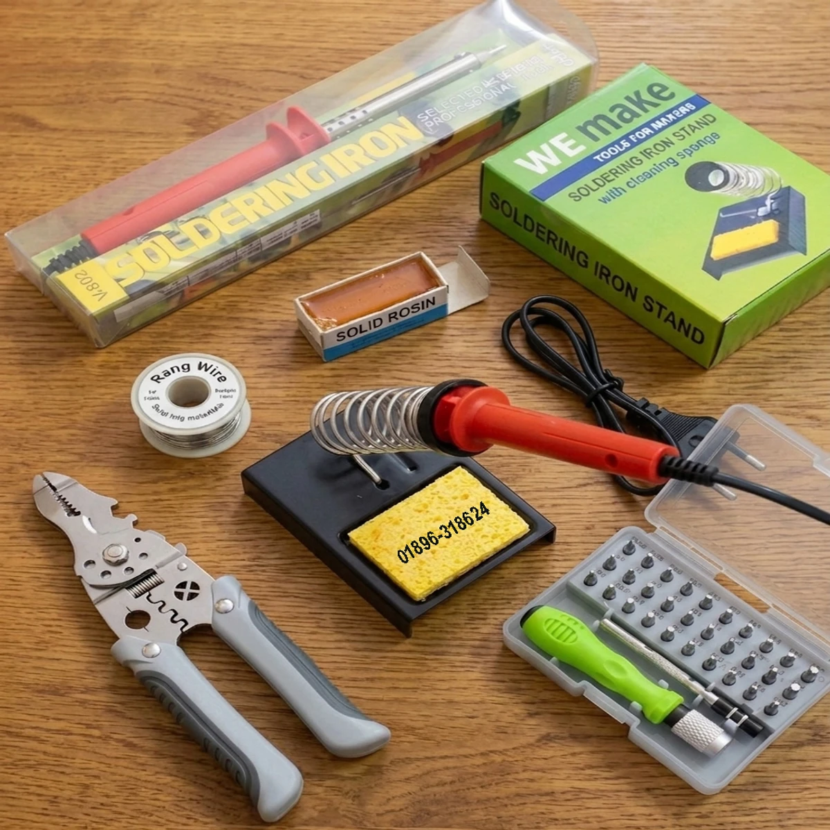 Combo Set 6 in 1  Cable Cutter Pliers , Soldering Iron, 32 in1 Screwdriver Set, Solid Rosin, Rang Wire,  Soldering Iron Stand