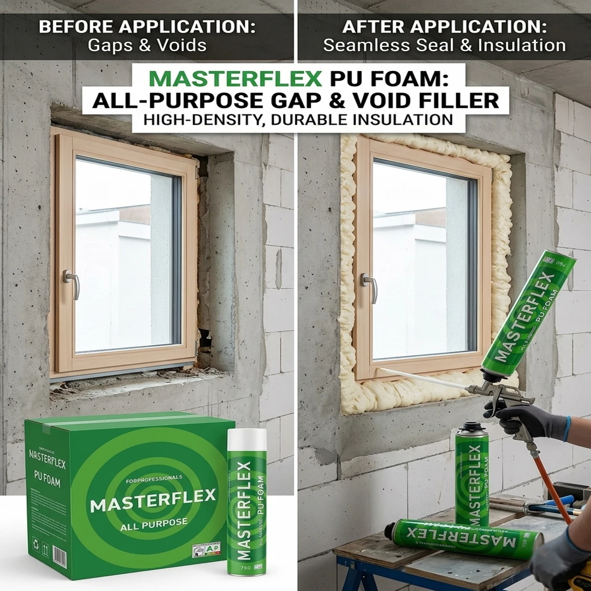 2 in 1 Combo Set = 750ml  PU-Foam Spray & Waterproof Tape Paste