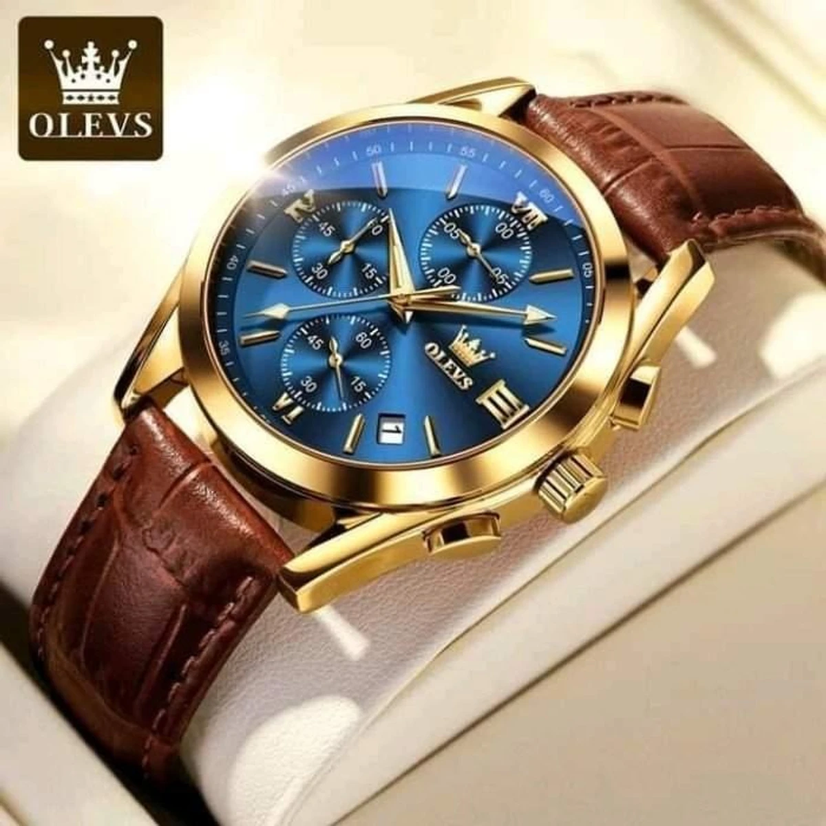 OLEVS WATCH MODEL 2872 FASHION WATCH FOR MEN BELT BROWN DIAL BLUE FOR MEN + এক পিস ব্যাটারি ফ্রি।