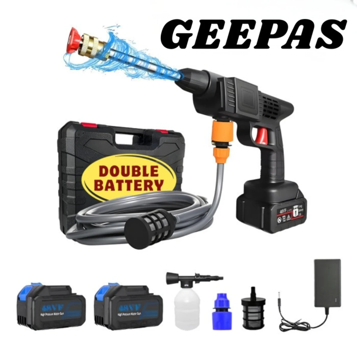 (Geepas Brand) Double-Battery (10-Cell) 48 V Rechargeable Cordless High-Pressure Washer Gun