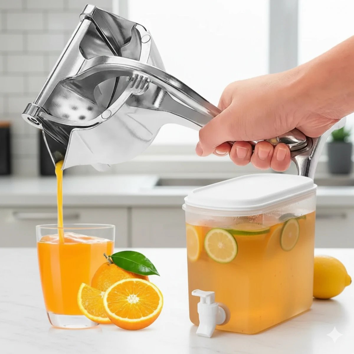 Manual Hand Press Fruit Juicer and Juice container