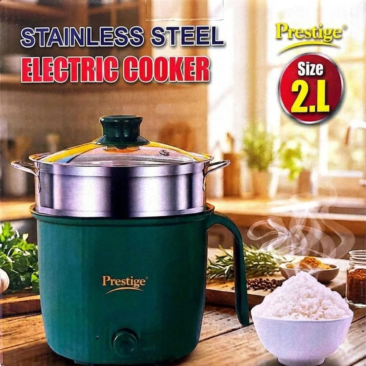 Prestige 2.1L Household Kitchen Electric Cooking Pot with Steamer_D Leathers