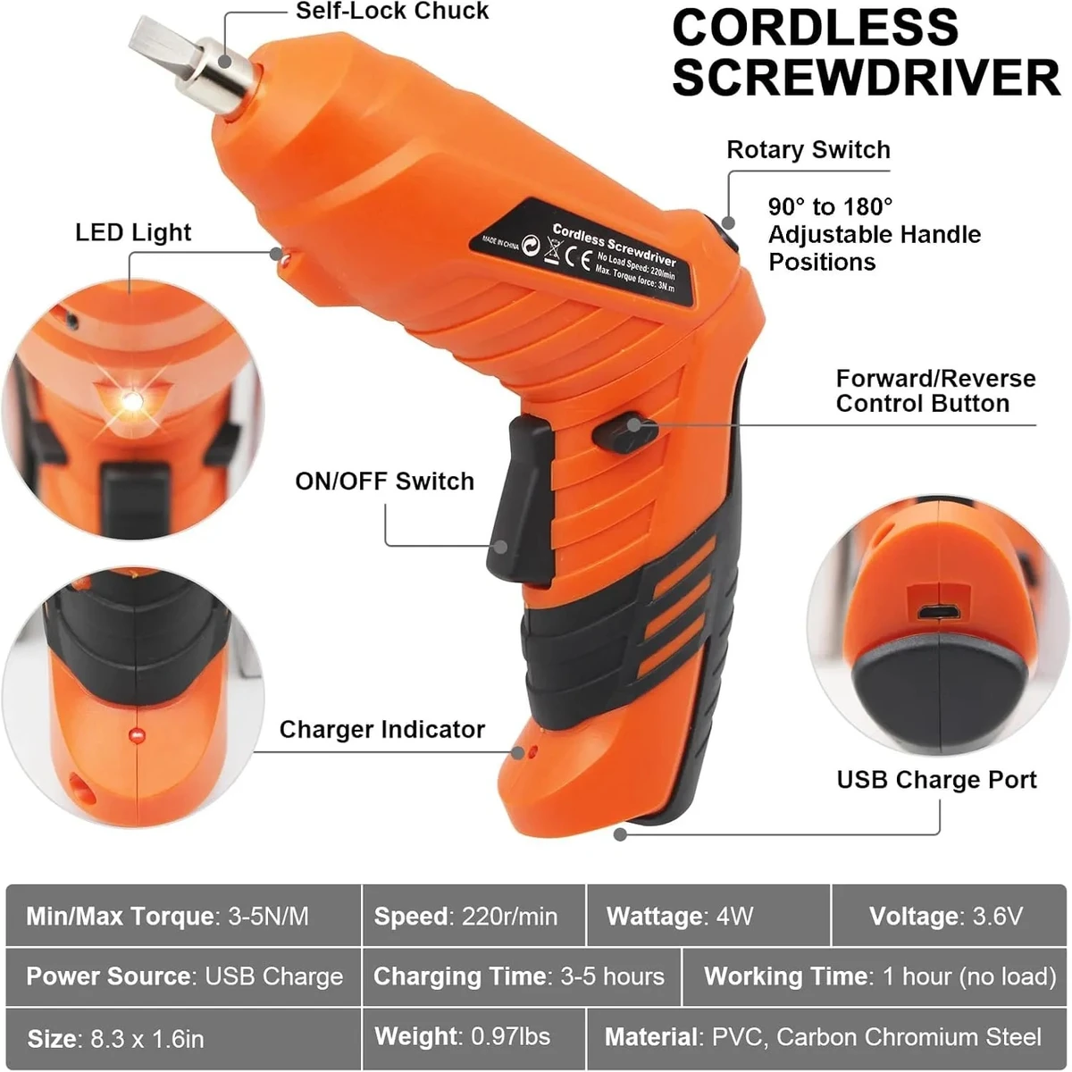 Cordless Rechargeable Screwdriver 47pcs Set