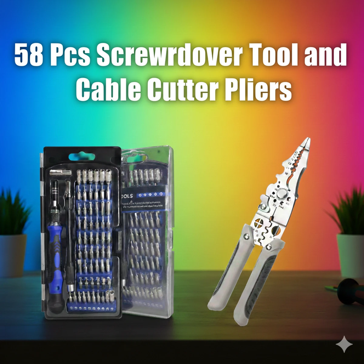 Combo Set - 58 Pcs Screwdriver Tool and Cable Cutter Pliers