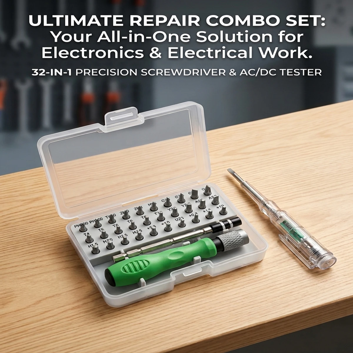 Combo Set : 2 in 1 = 32 in 1 Screwdriver Set, Ac/Dc Tester
