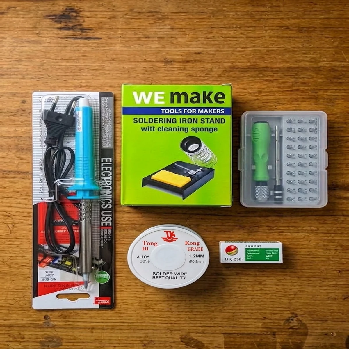 Combo Set : 5 in 1 = , Soldering Iron, Soldering Iron Stand,  32 in1 Screwdriver Set, Solid Rosin, Rang Wire
