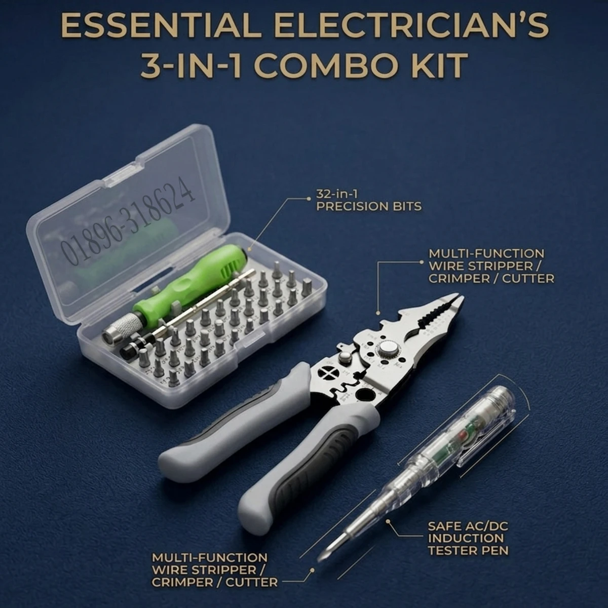 Combo Set : 3 in 1 = 32 in 1 Screwdriver Set, Cable Cutter Pliers, Ac/Dc Tester