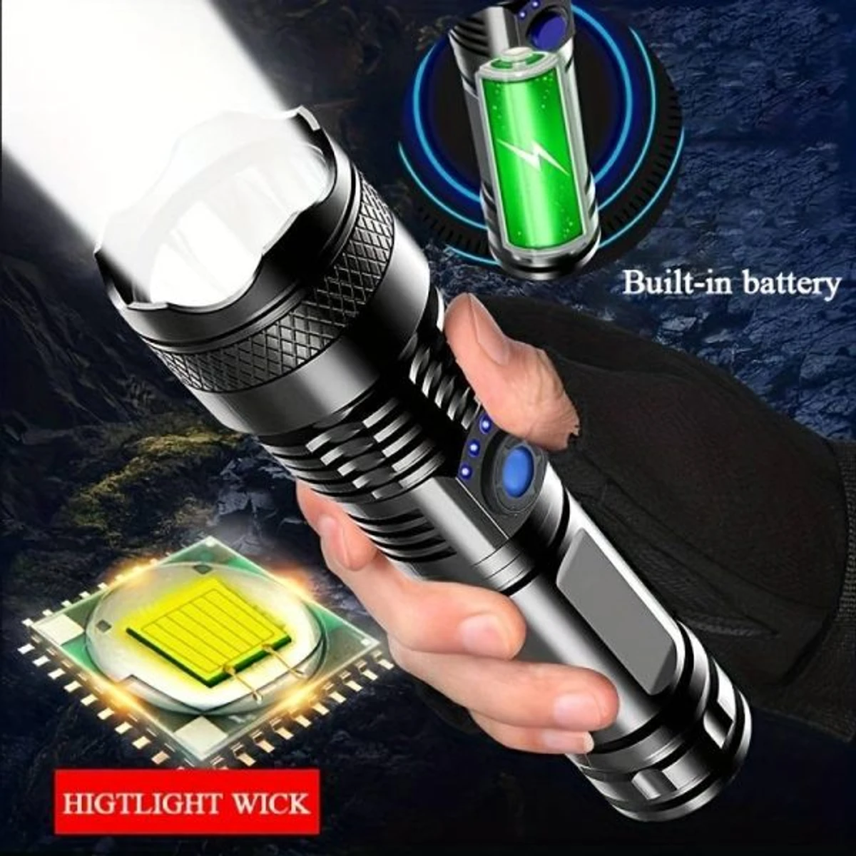 Waterproof  LED রিচার্জেবল টর্চ লাইট