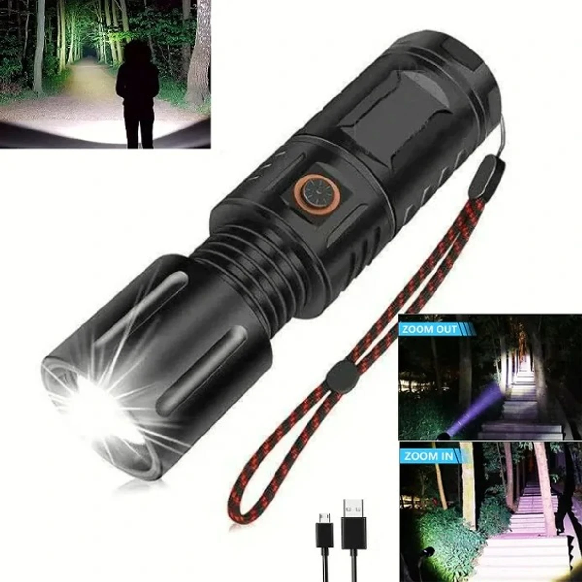 Powerful Digital USB Rechargeable LED TORCH LIGHT