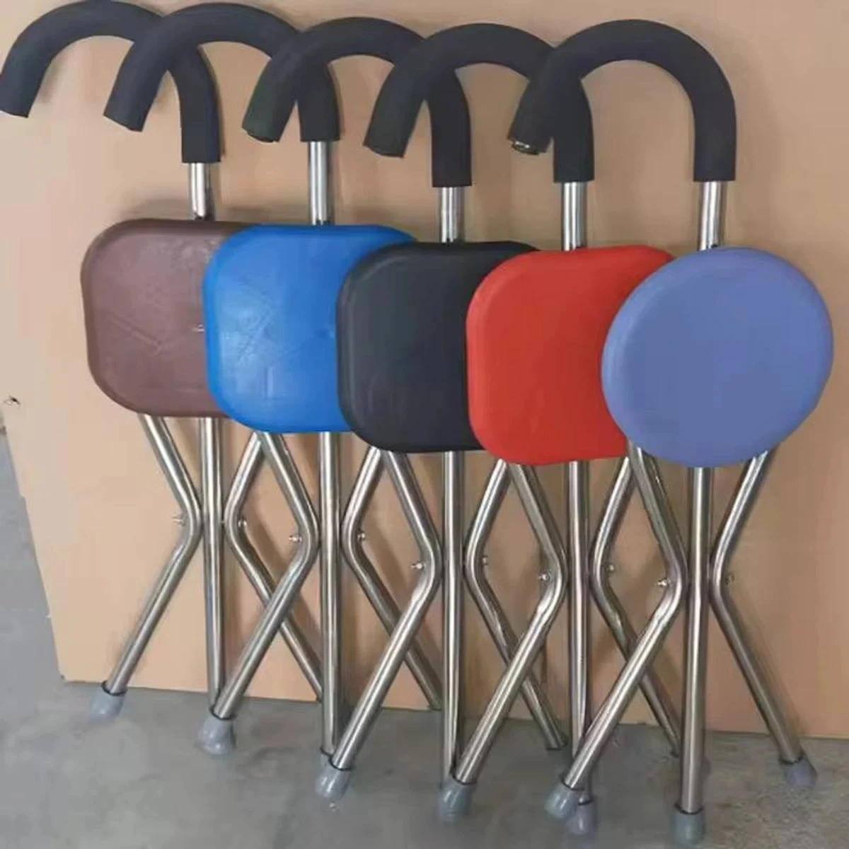 Old Man Crutch Chair Three Legs Fold Multifunction Seat