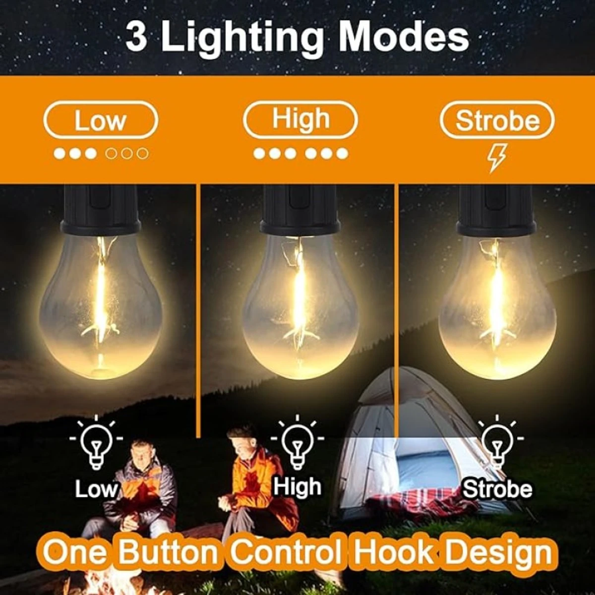 Camping Lamp Type C Charging Retro Bulb Light - ( 3pce )