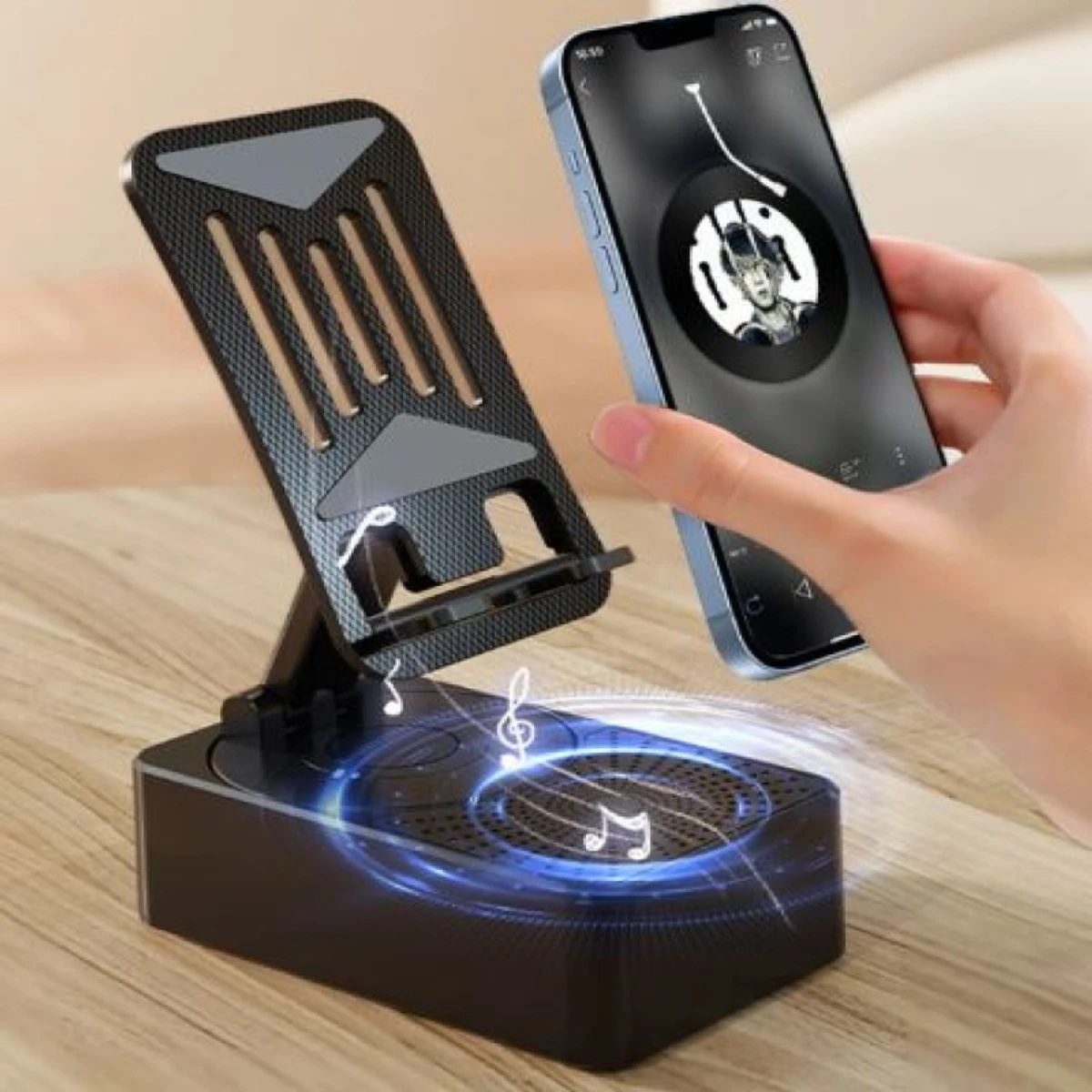 Multifunctional 3-in-1 Mobile Stand with Bluetooth Speaker & Power Bank | Rotating & Foldable Holder
