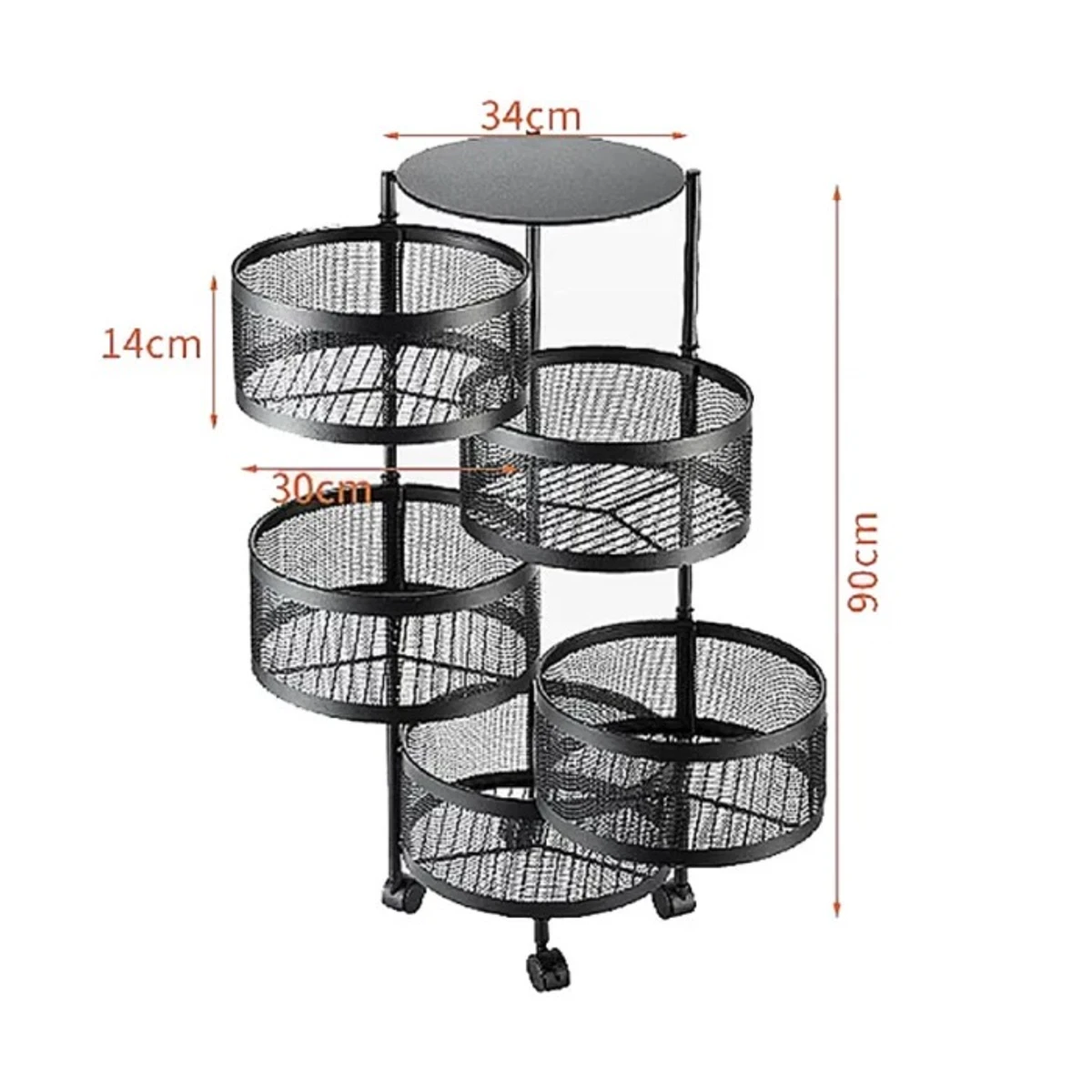 5 Layer (Round) Full Metal Fruit/Vegetable Rack with Wheels