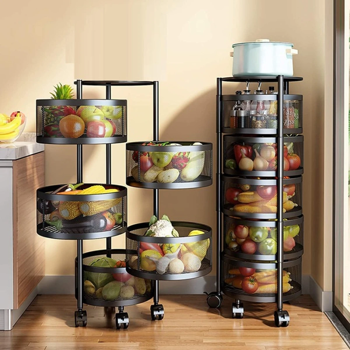 5 Layer (Round) Full Metal Fruit/Vegetable Rack with Wheels