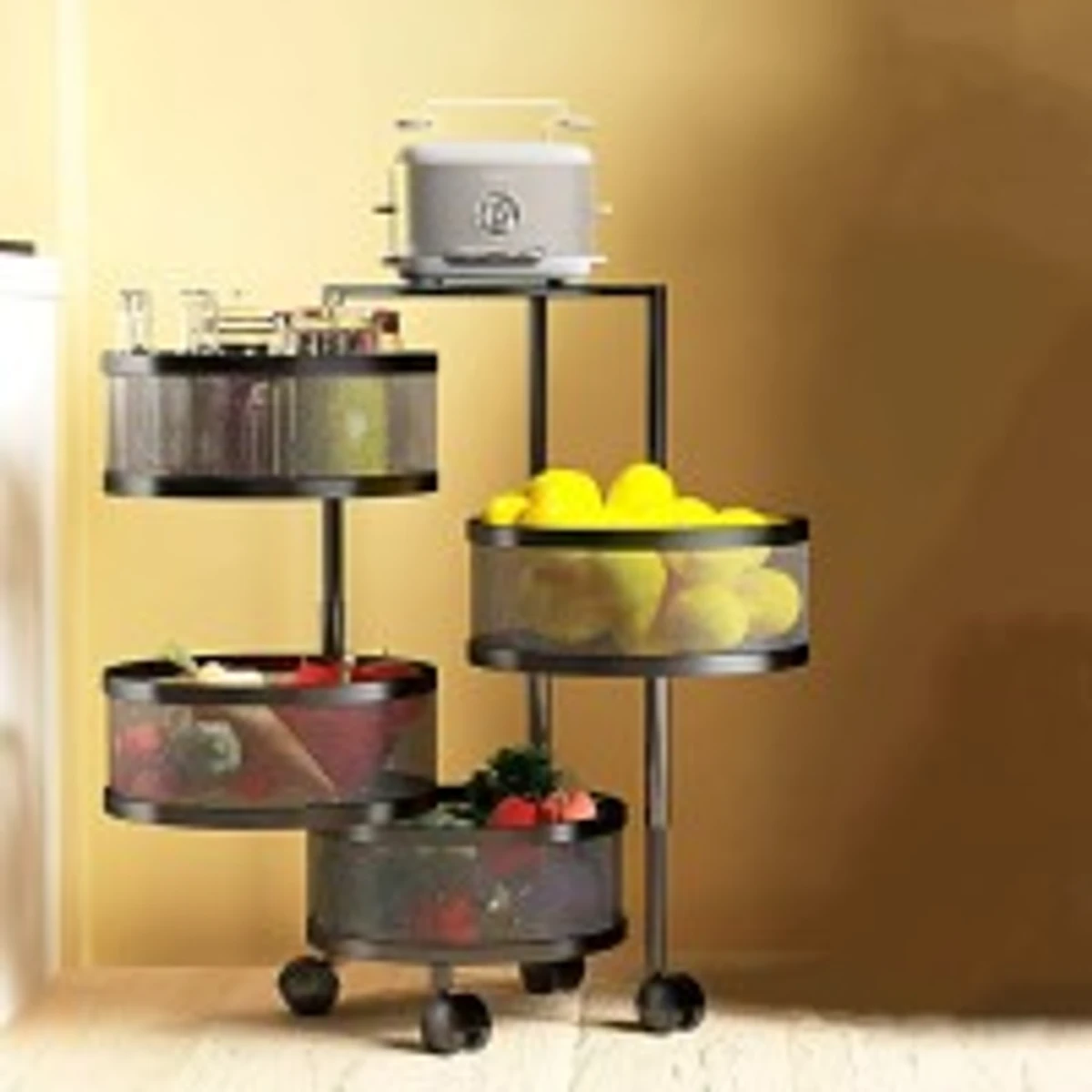 4 Layer (Round) Full Metal Fruit/Vegetable Rack with Wheels