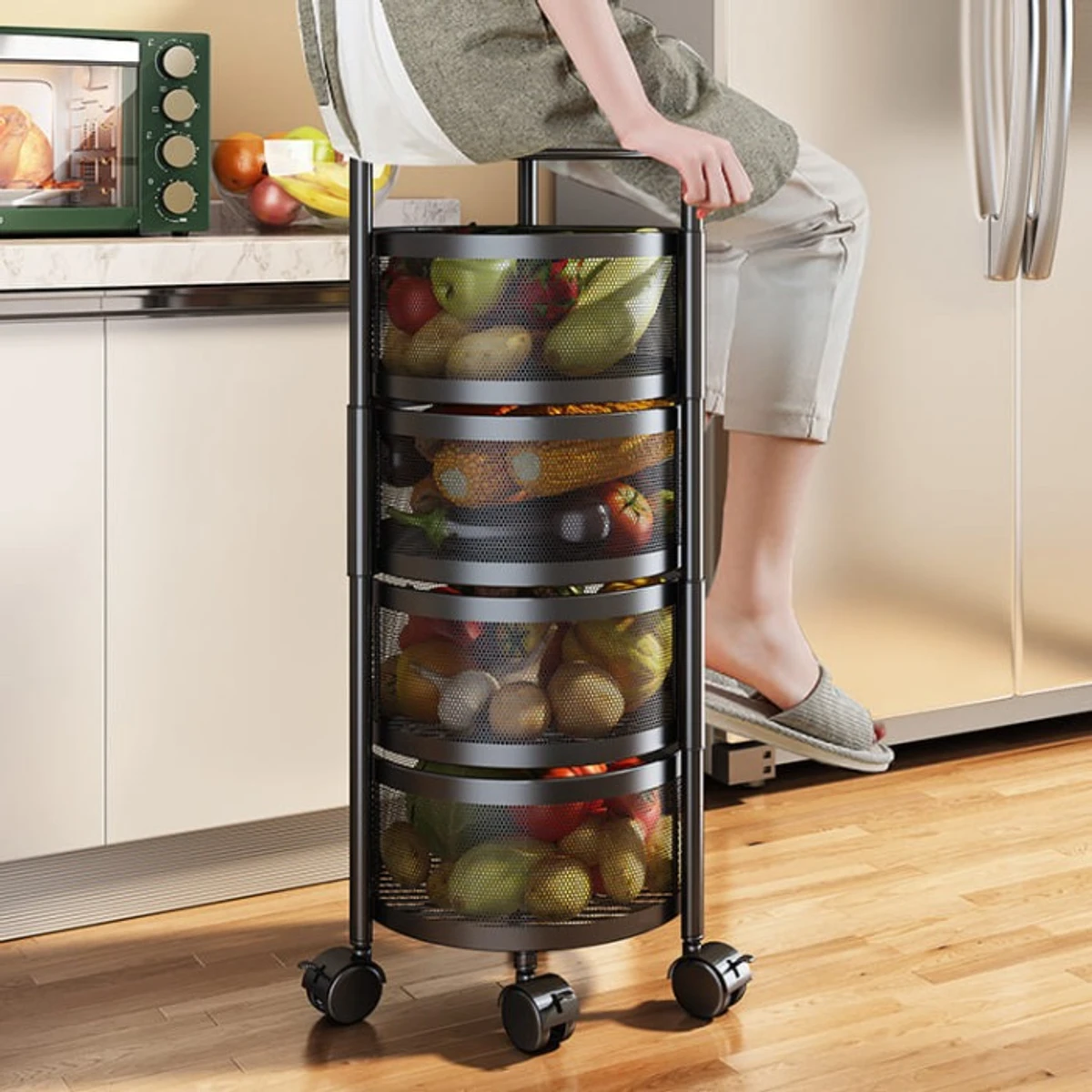 4 Layer (Round) Full Metal Fruit/Vegetable Rack with Wheels