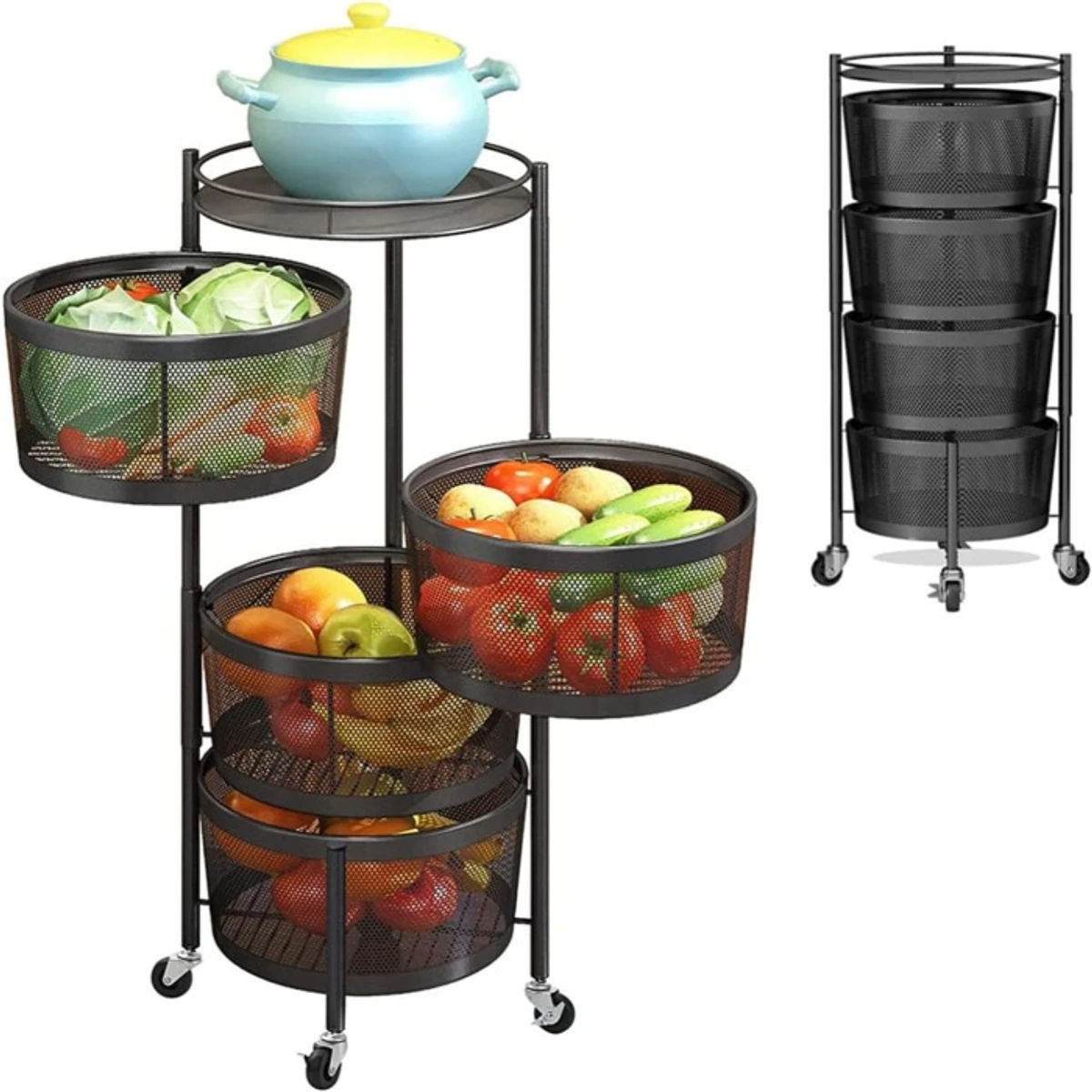 4 Layer (Round) Full Metal Fruit/Vegetable Rack with Wheels