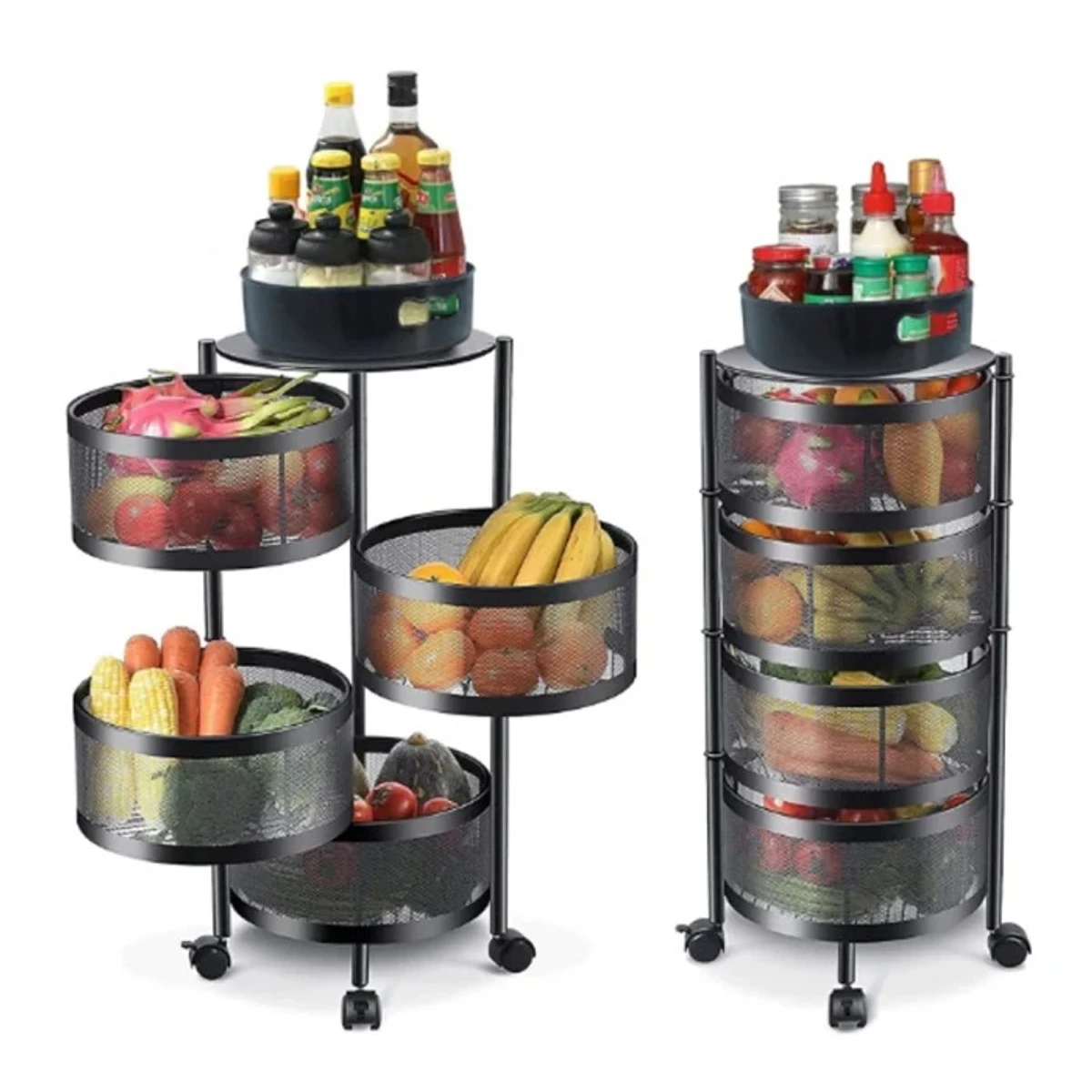 4 Layer (Round) Full Metal Fruit/Vegetable Rack with Wheels