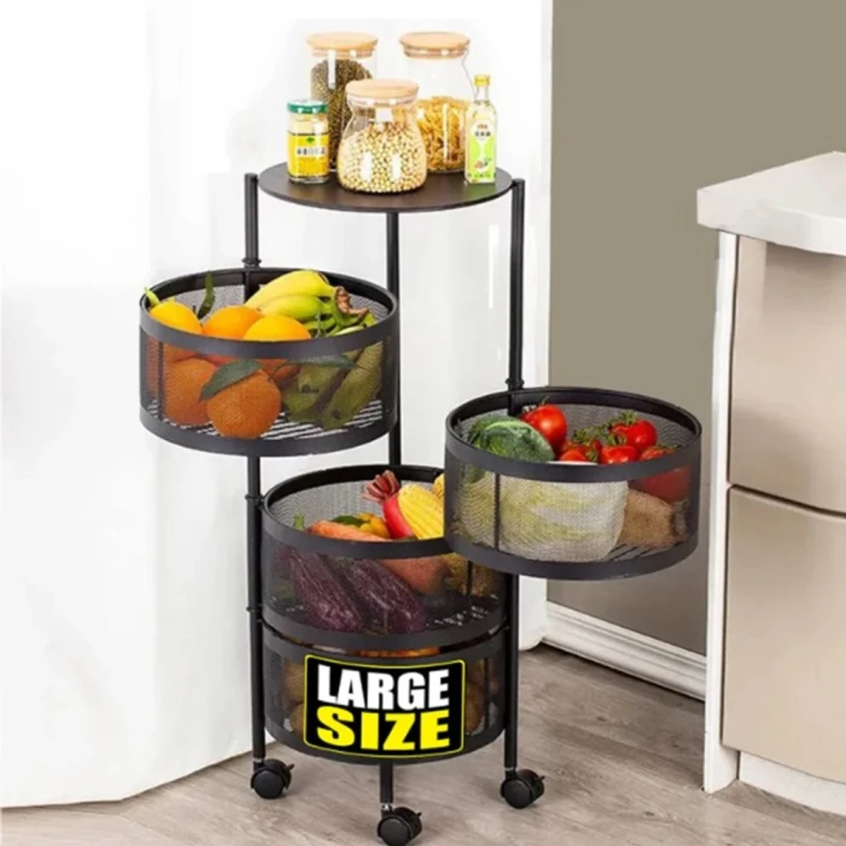 4 Layer (Round) Full Metal Fruit/Vegetable Rack with Wheels