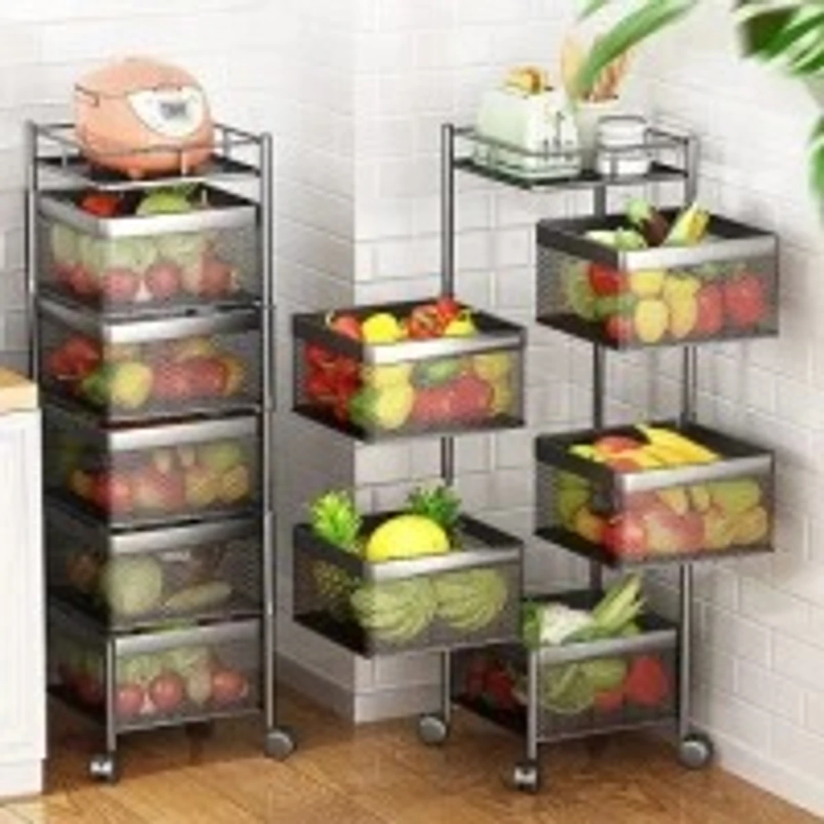 5 Layer (Square) Full Metal Fruit/Vegetable Rack with Wheels