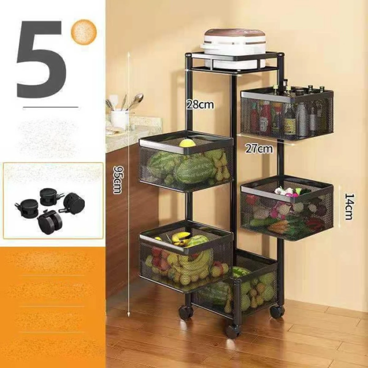 5 Layer (Square) Full Metal Fruit/Vegetable Rack with Wheels