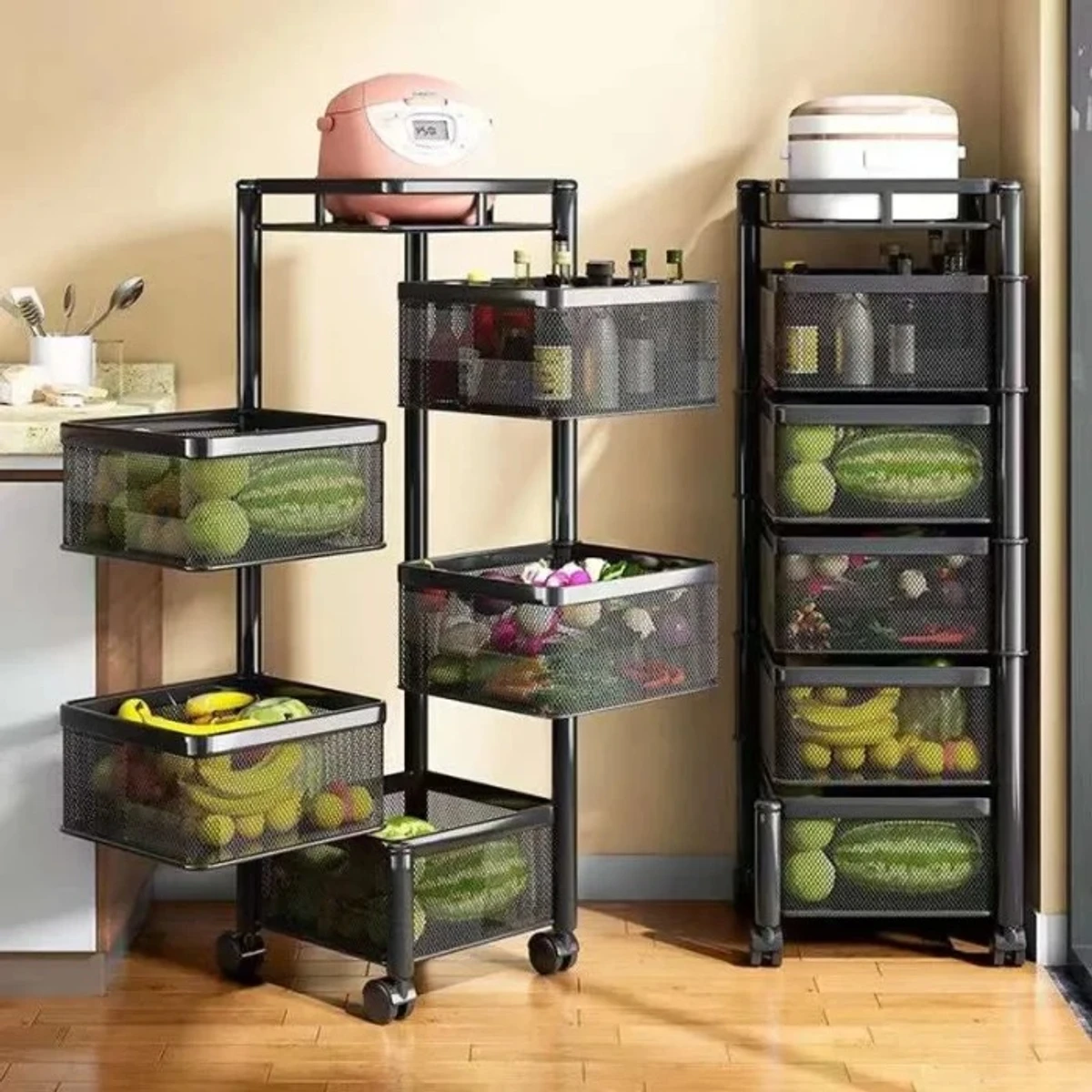 5 Layer (Square) Full Metal Fruit/Vegetable Rack with Wheels