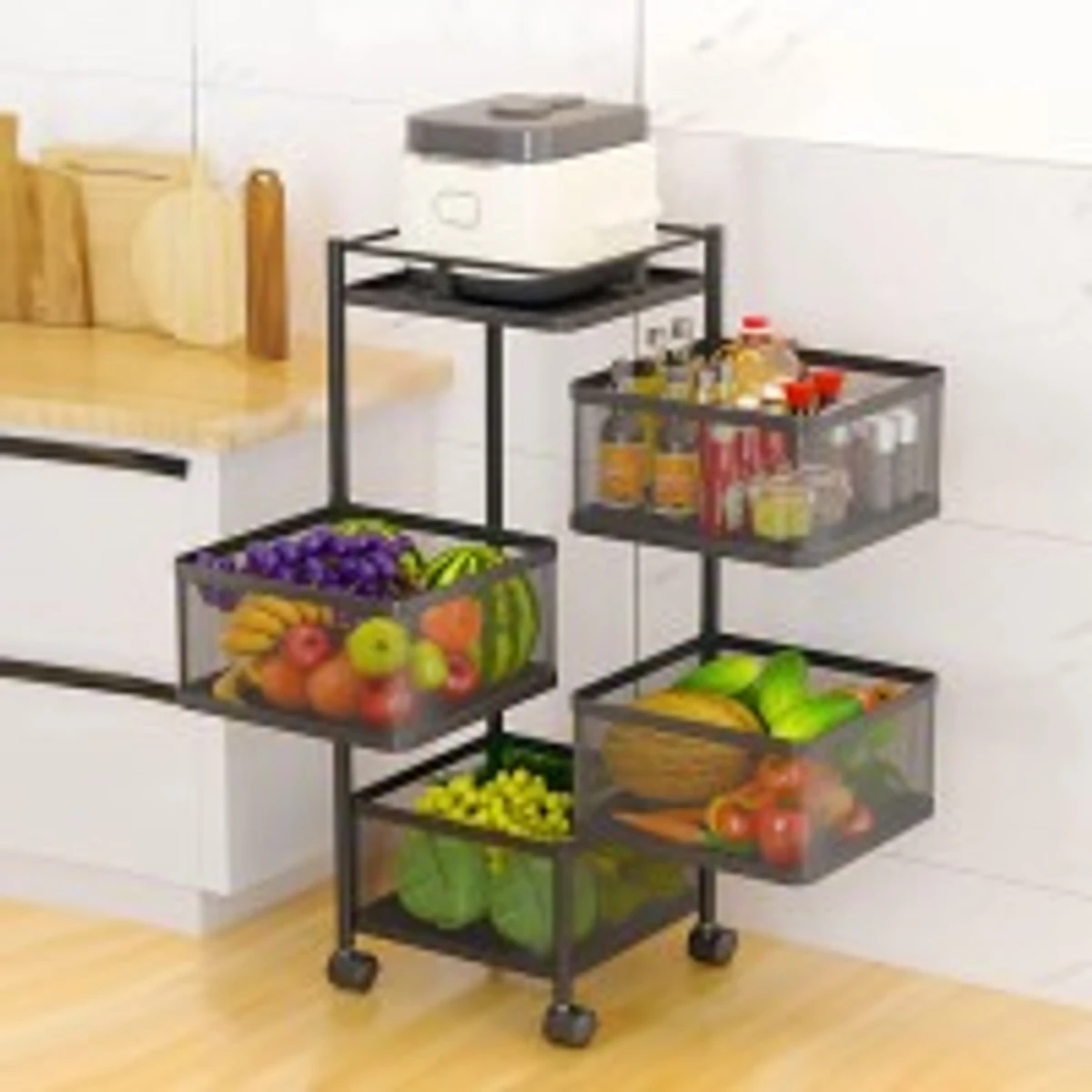 4 Layer (Square) Full Metal Fruit/Vegetable Rack with Wheels