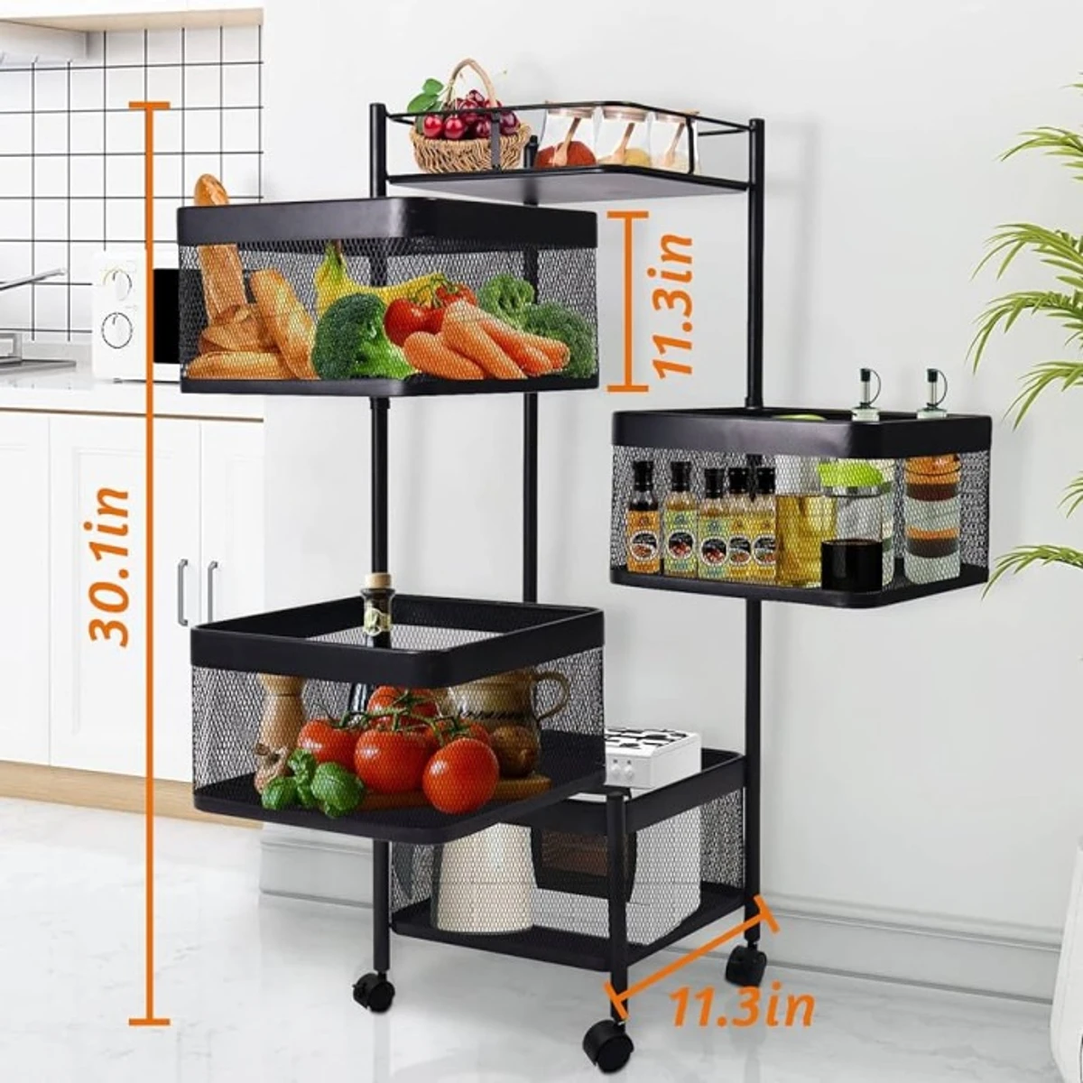 4 Layer (Square) Full Metal Fruit/Vegetable Rack with Wheels