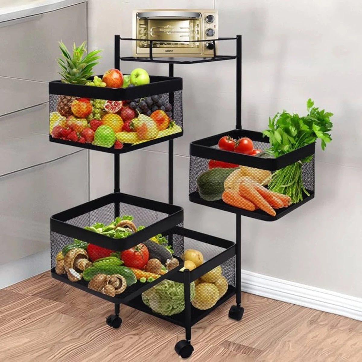 4 Layer (Square) Full Metal Fruit/Vegetable Rack with Wheels