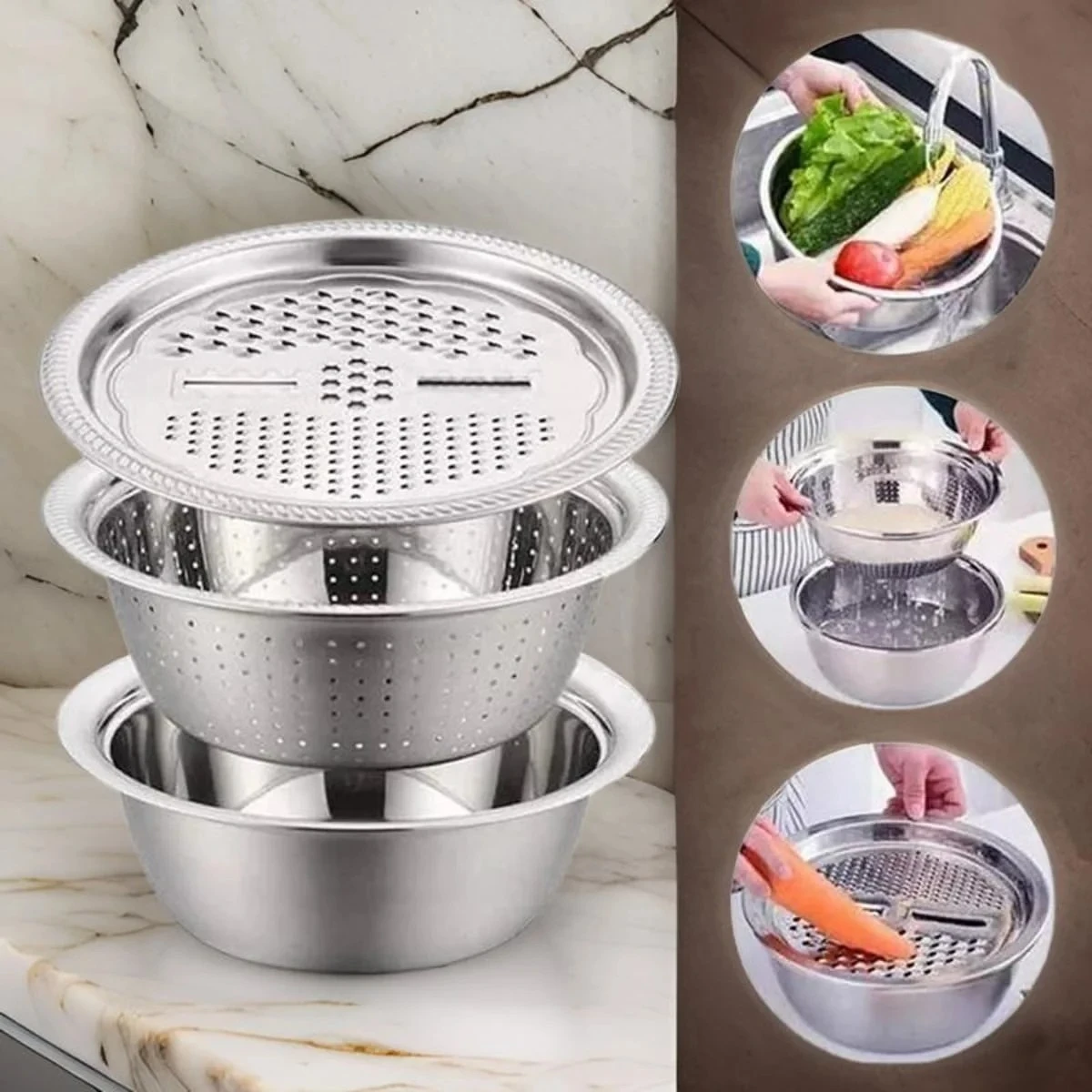 3 in 1 Multifunction Bowl Set (Stainless Steel)