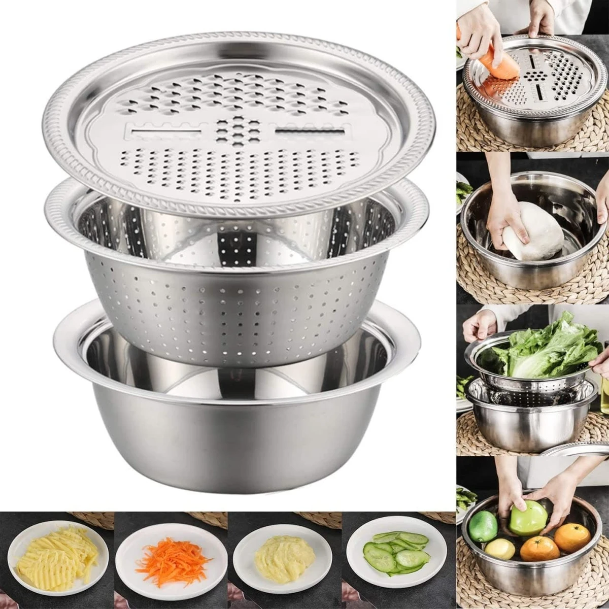 3 in 1 Multifunction Bowl Set (Stainless Steel)