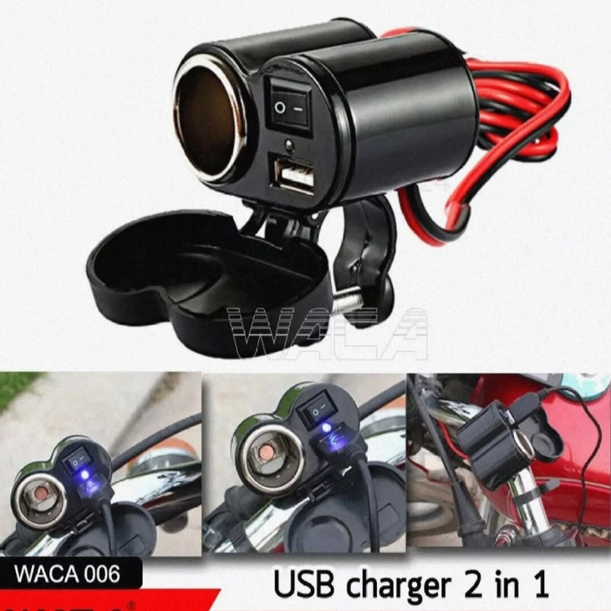 Motorcycle Bike 12V Cigarette Lighter USB Power Adapter Charger Car For