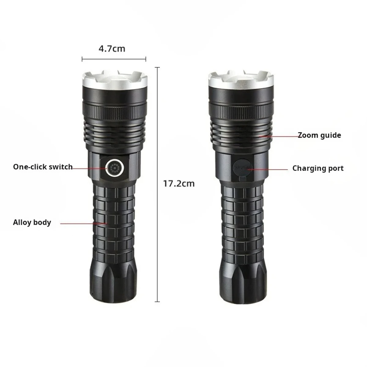 Multi-Functional Metal Body Flashlight LED  ( 6800 mah )