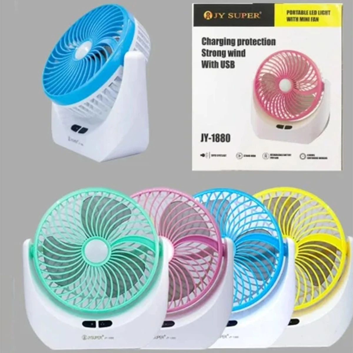 product product product product JY SUPER -JY-1880 Rechargeable Mini Table Fan With LED Light