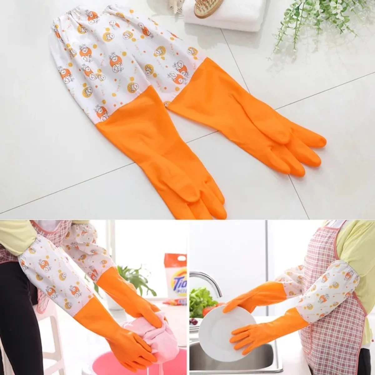 High Quality Silicone Dish Washing Kitchen Hand Gloves (Multicolor)